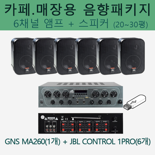 JBL 카페음향 세트 (Control 1Pro + GNS 6채널 앰프) / 블루투스 앰프